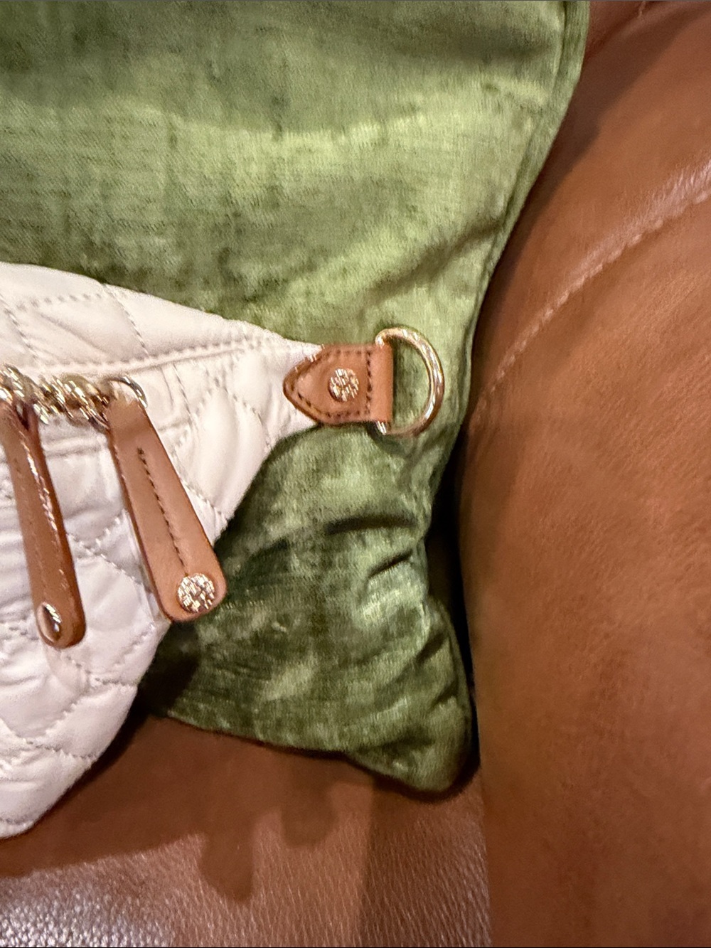 MZ Wallace Crosby Sling Bag - Cream Quilted Crossbody Belt Bag with Tan Trim - Picture 17 of 17